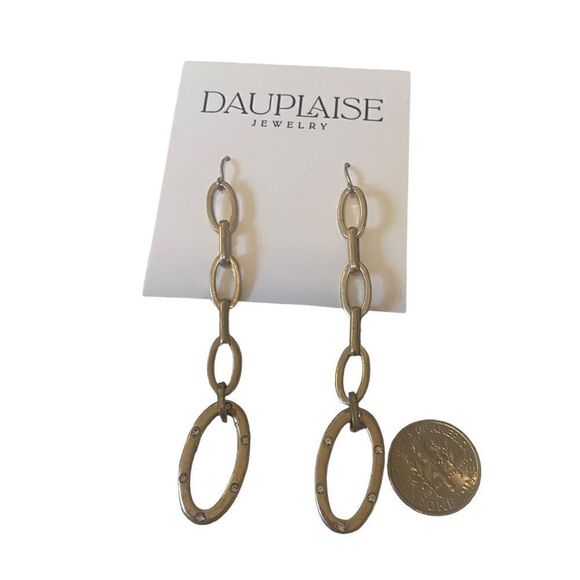 Long Drop Hammered Gold Tone & Pave Crystal Earrings. - Picture 5 of 5